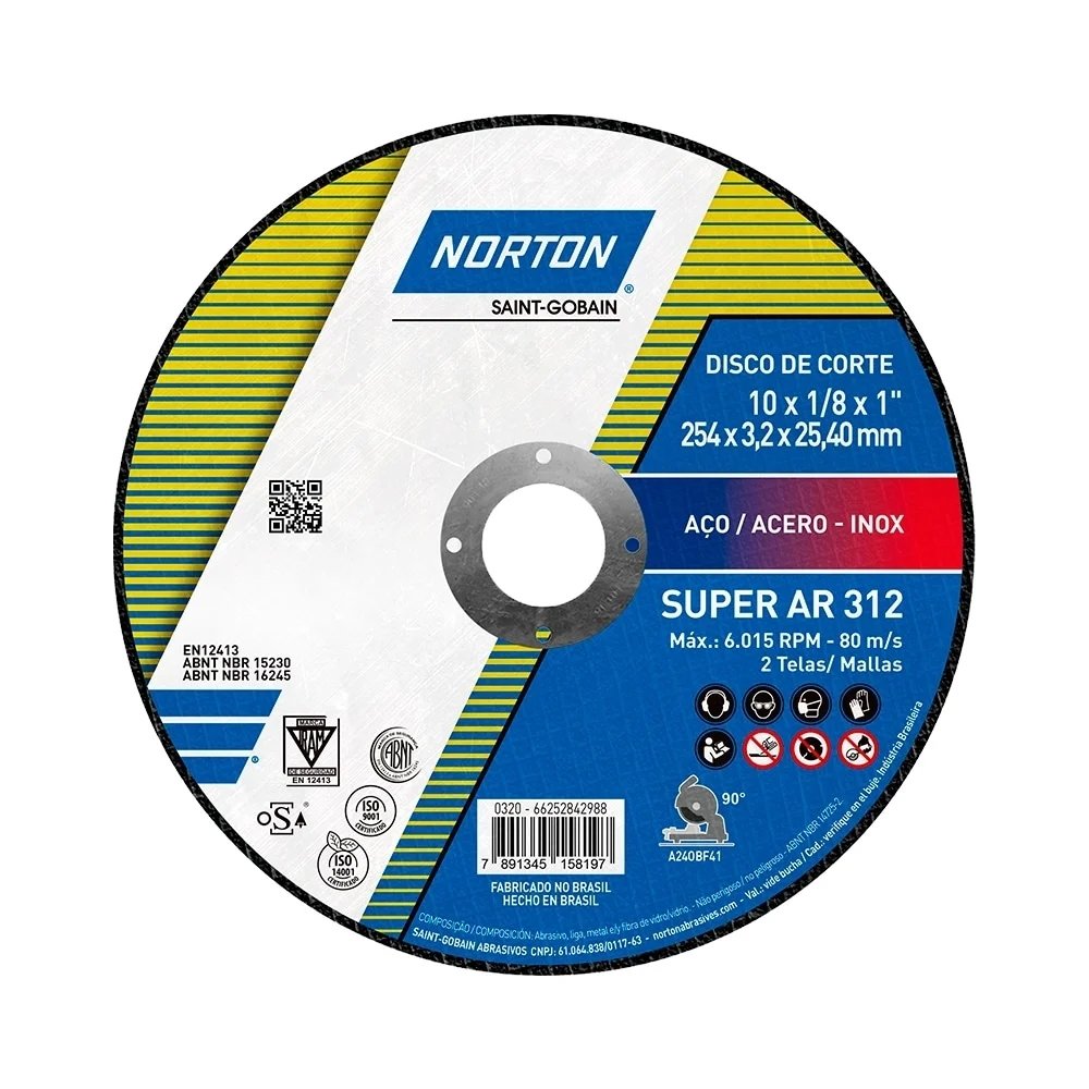10 Discos de Corte Norton 10P AR312 250X3,2X25,4mm Super