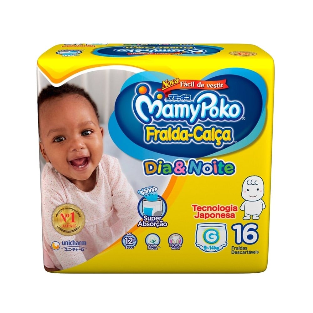 Fralda Descartável MamyPoko Calça Dia & Noite Tamanho G - 6 Pacotes com 16 Fraldas - Total 96 Tiras