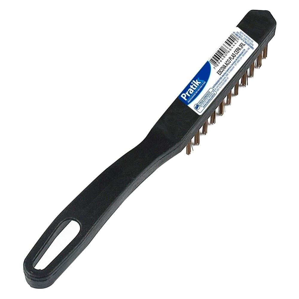 Escova de Aço Pratik 3 x 11 Fileiras com Cabo Plástico 280 x 24mm Cerda 22mm Embalagem com 12 Unidades