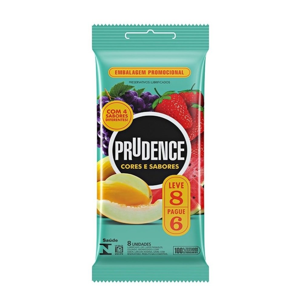 Preservativo Prudence Cores E Sabores Mix - 6 Embalagens c/ 8 unidades