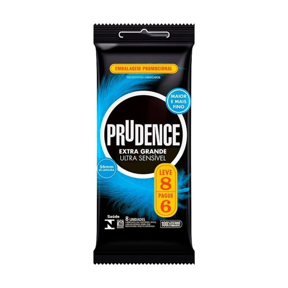 Preservativo Prudence Extra Grande Ultra Sensível - 6 Embalagens c/ 8 unidades