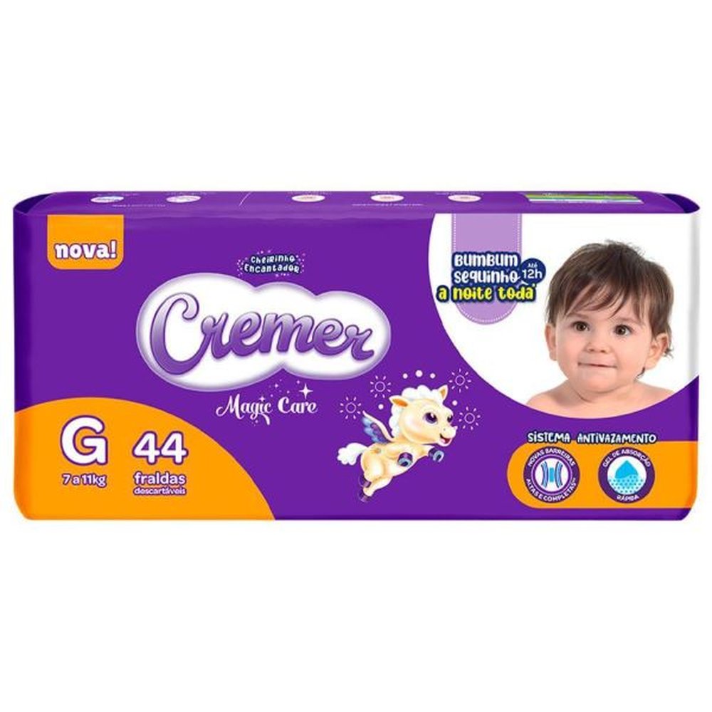 Fralda Descartável Cremer Magic Care Tamanho G - 6 Pacotes com 44 Fraldas - Total 264 Tiras