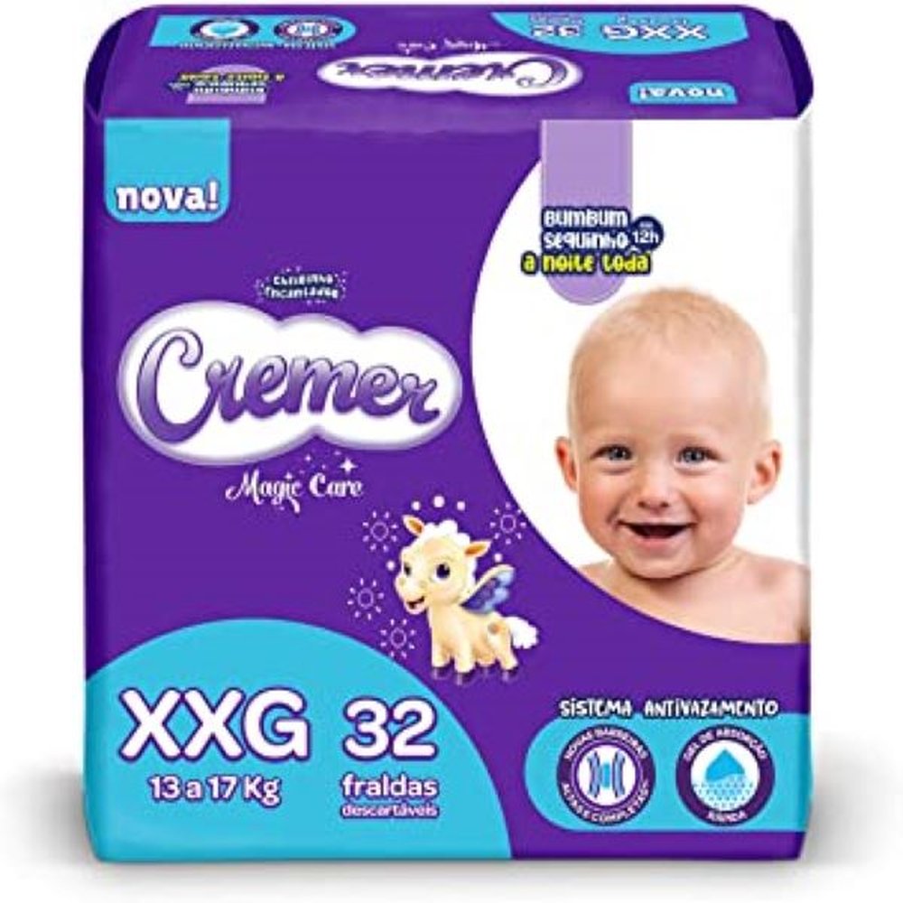 Fralda Descartável Cremer Baby Tamanho XXG - 6 Pacotes com 32 Fraldas - Total 192 Tiras