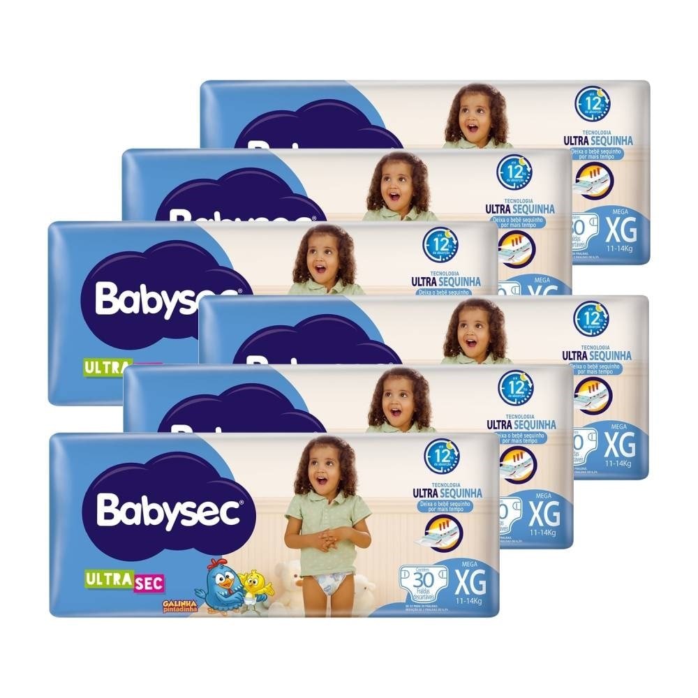 Fralda Descartável Babysec Ultra Mega Galinha Pintadinha Extra Grande - 6 Pacotes com 30 Fraldas - Total 180 Tiras