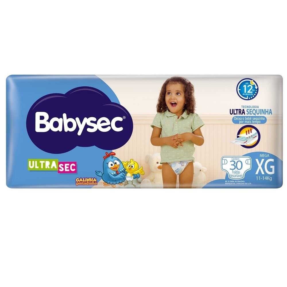 Fralda Descartável Babysec Ultra Mega Galinha Pintadinha Extra Grande - 6 Pacotes com 30 Fraldas - Total 180 Tiras