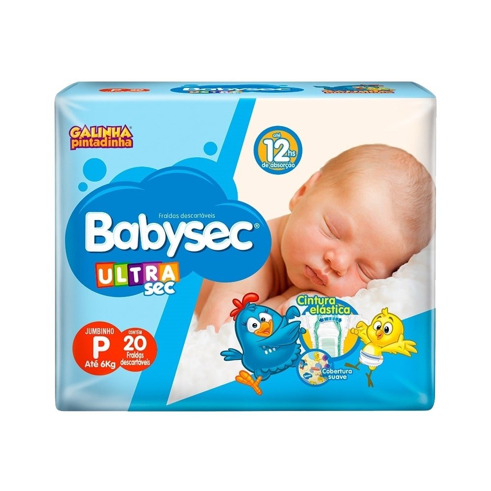 Fralda Descartável Babysec Ultra Jumbinho Galinha Pintadinha Tamanho P - 8 Pacotes com 20 Fraldas - Total 160 Tiras
