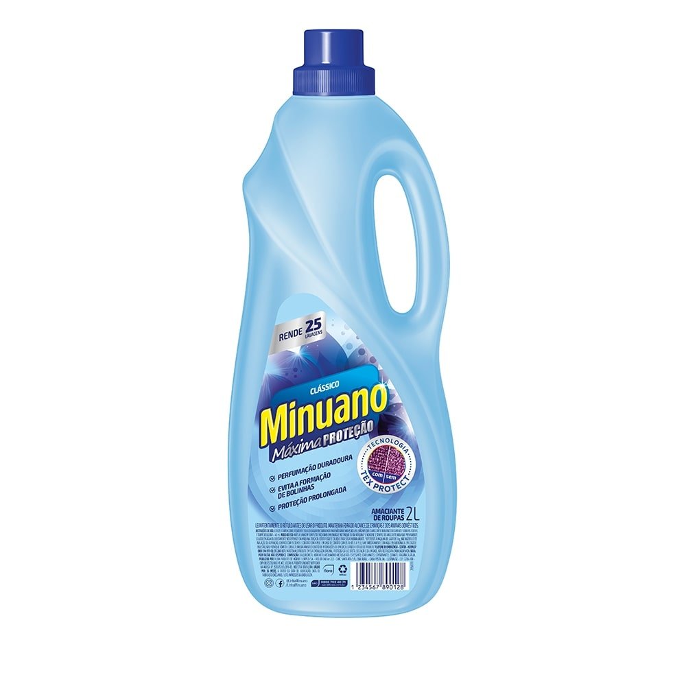 Amaciante Minuano Maciez e Carinho Azul 2L - Embalagem com 6 Unidades