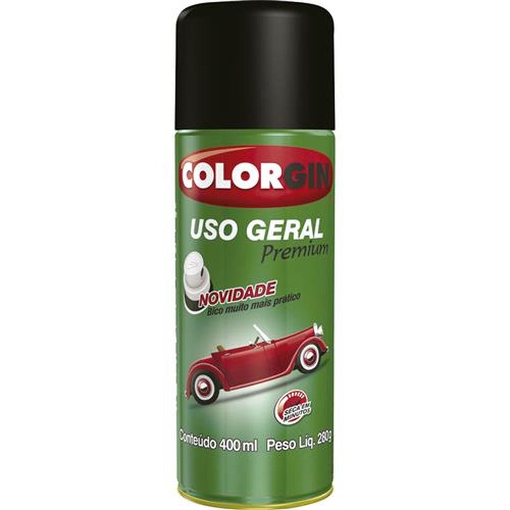 Tinta Spray Colorgin Uso Geral 52001 Preto Rápido 400ml