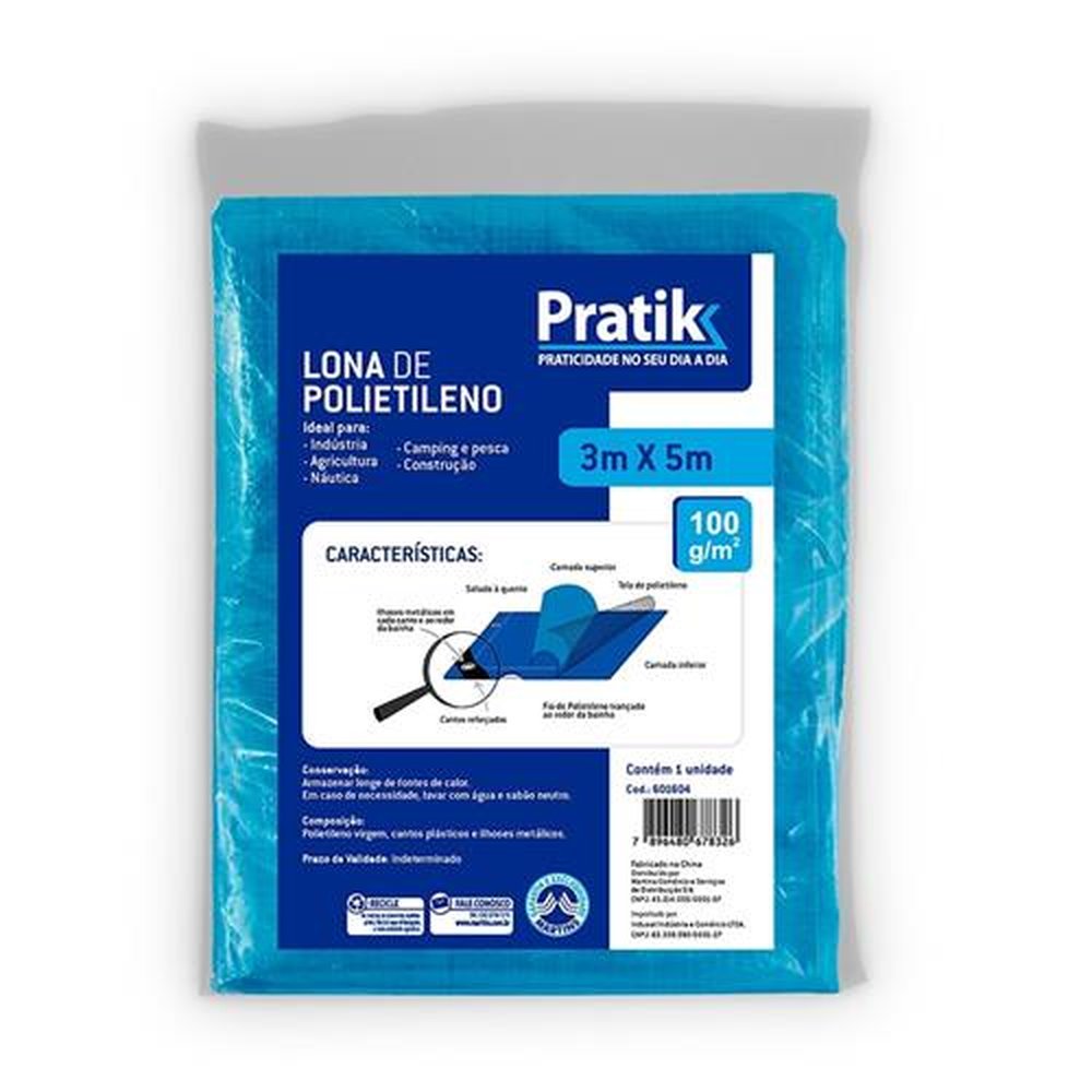 Lona Plástica Pratik Azul com Ilhos 3x5m