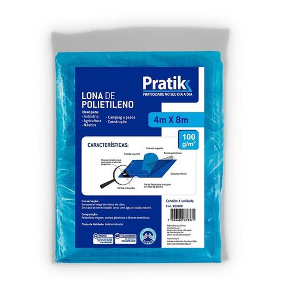 Lona Plástica Pratik Azul com Ilhos 4mx8m