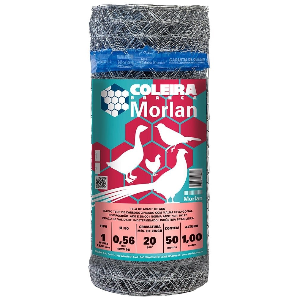 Tela Coleira Branca Morlan para Pinteiro 1x24x1,00m 50m