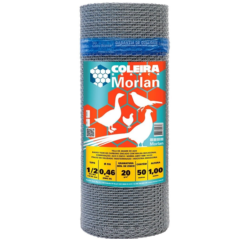 Tela Coleira Branca Morlan para Viveiro 1/2x26x1,00m 50m