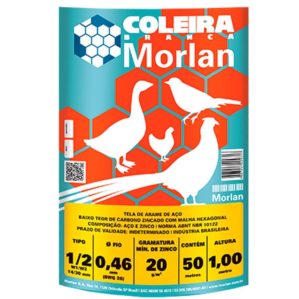 Tela Coleira Branca Morlan para Viveiro 1/2x26x1,00m 50m