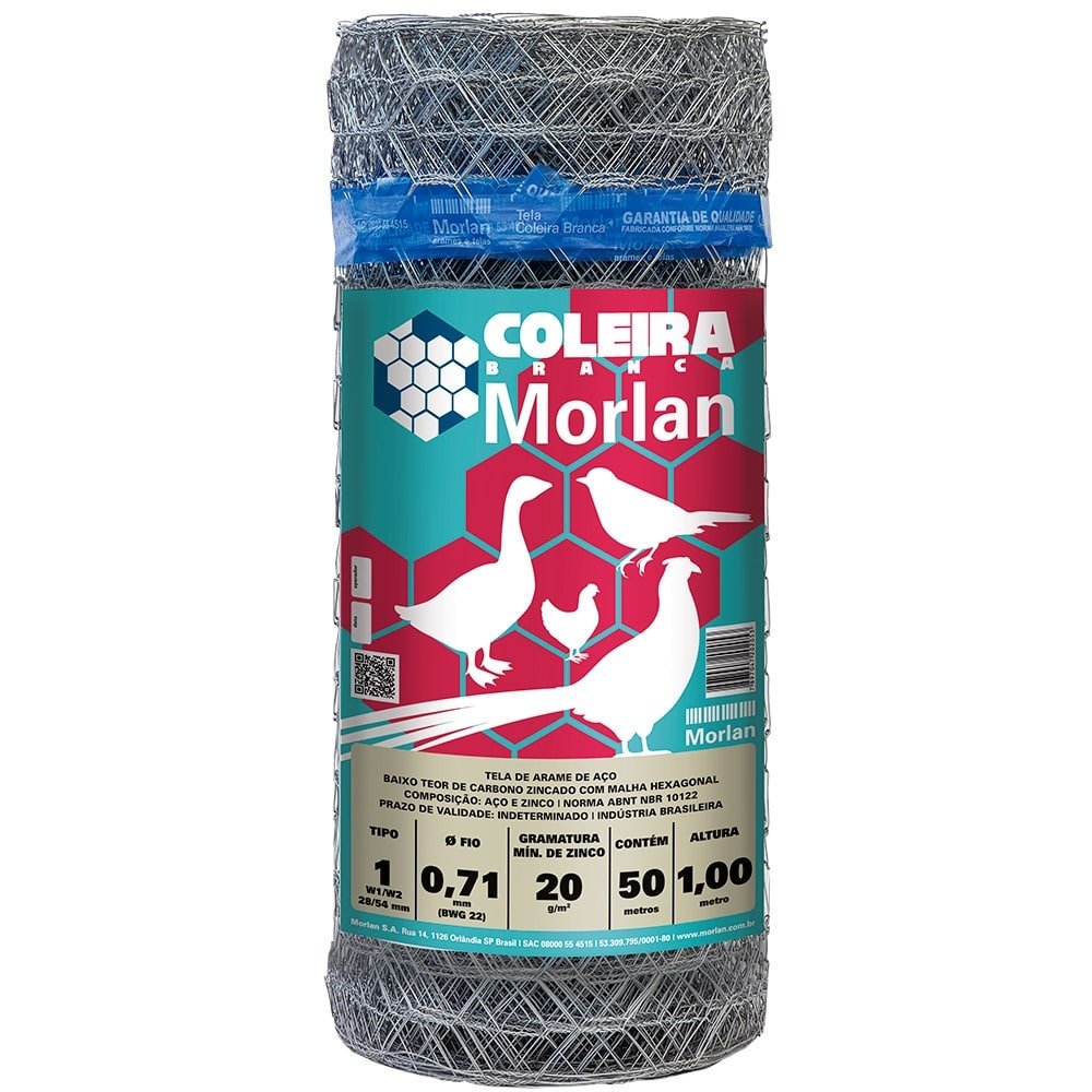 Tela Coleira Branca Morlan para Pinteiro 1x22x1,00m 50m