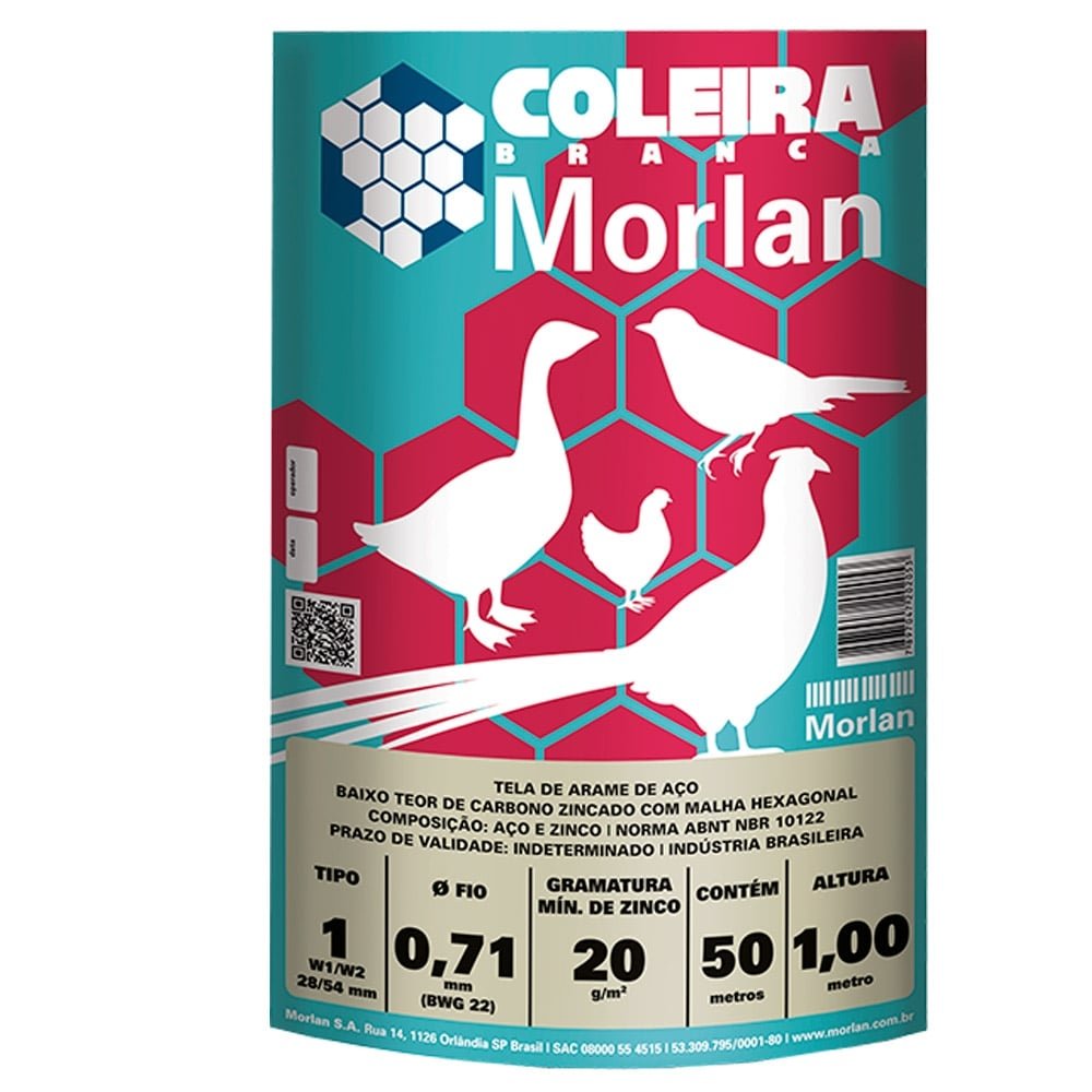 Tela Coleira Branca Morlan para Pinteiro 1x22x1,00m 50m