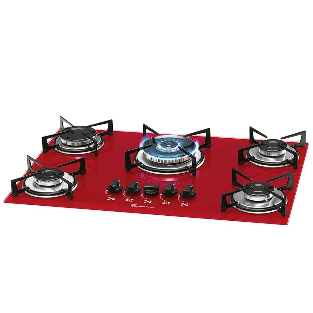Cooktop a Gás 5 Bocas, Fischer 1743, Tripla Chama, Rouge Vermelho, Bivolt