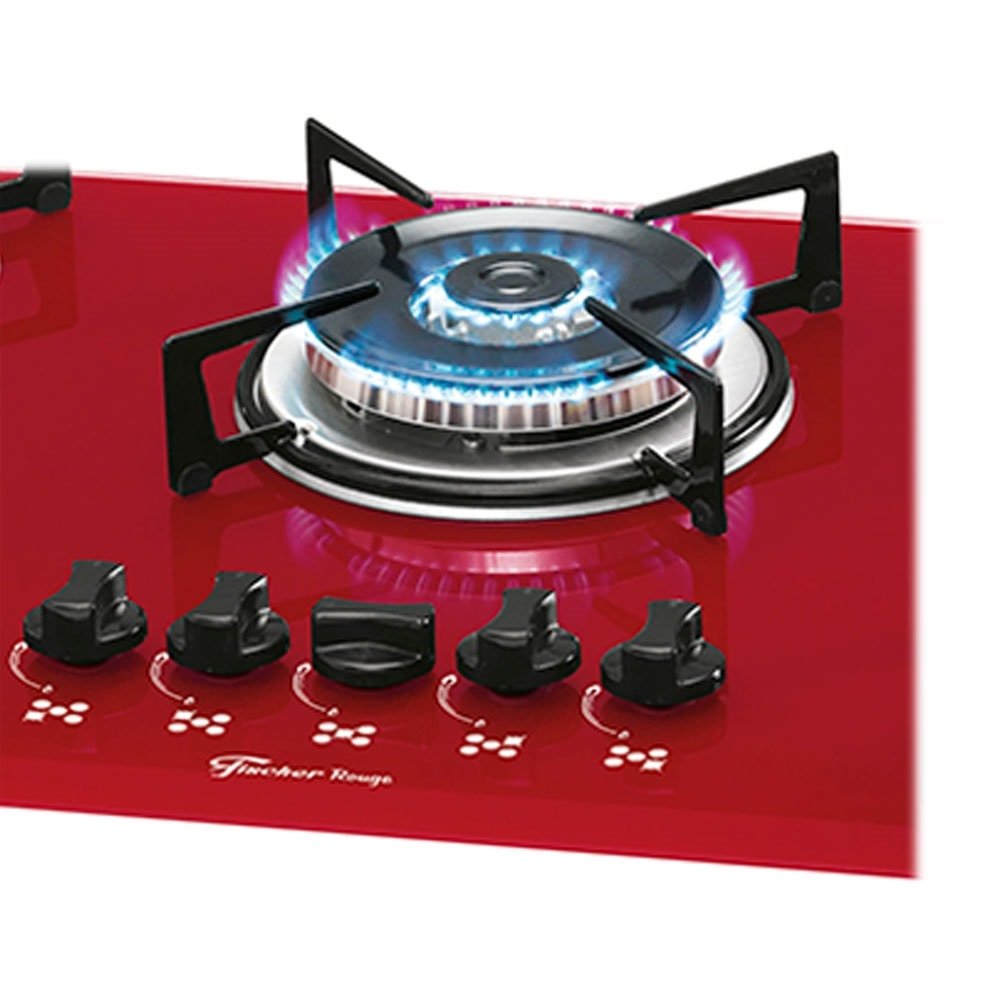 Cooktop a Gás 5 Bocas, Fischer 1743, Tripla Chama, Rouge Vermelho, Bivolt