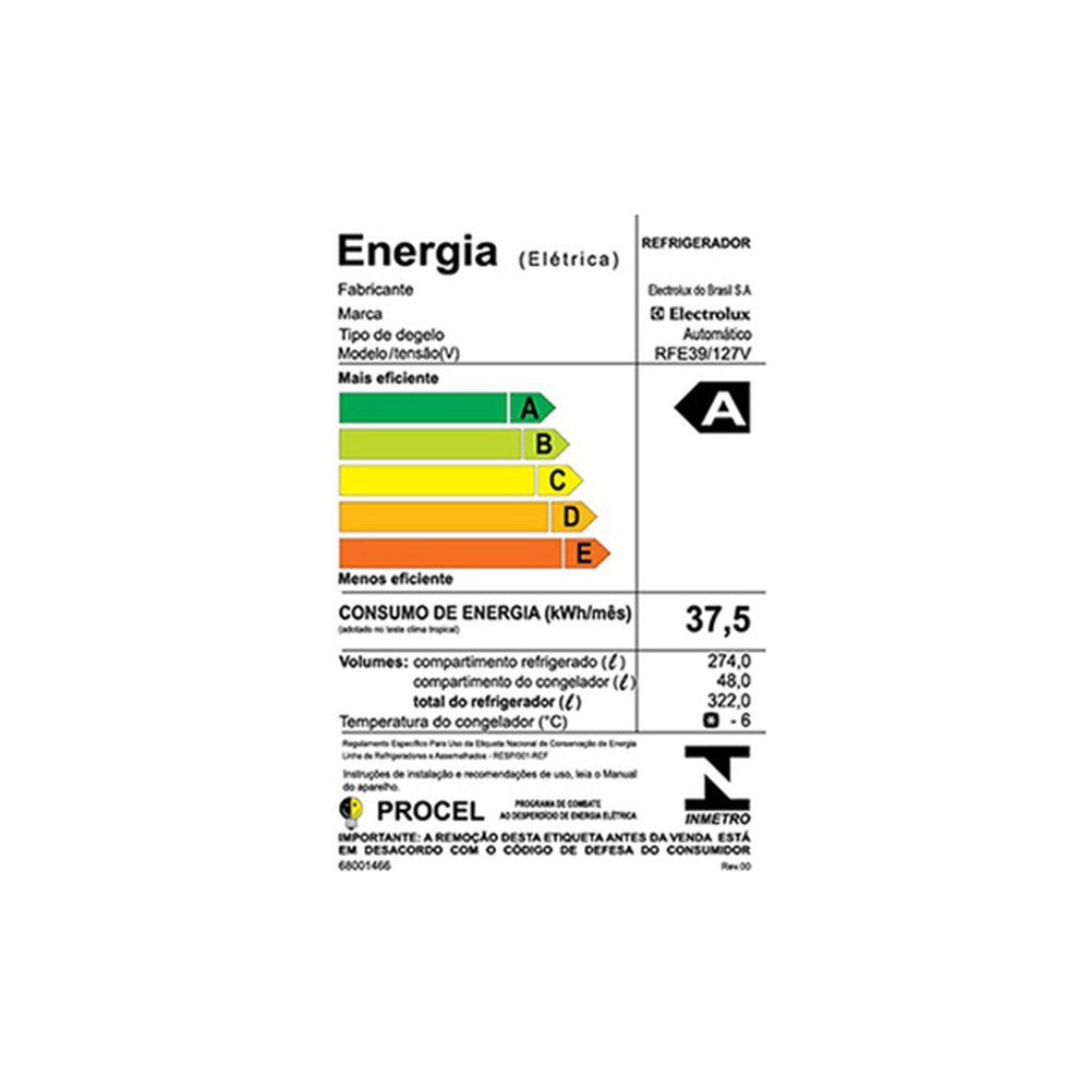 Refrigerador Electrolux 322 Litros RFE39 | Frost Free, 1 Porta, Branco, 110V