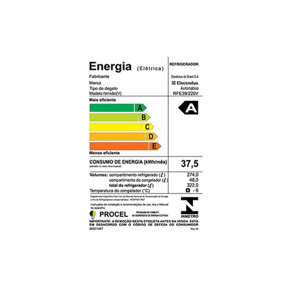 Geladeira/Refrigerador Electrolux 322 Litros, RFE39 - Frost Free, 1 Porta, Branco 220V