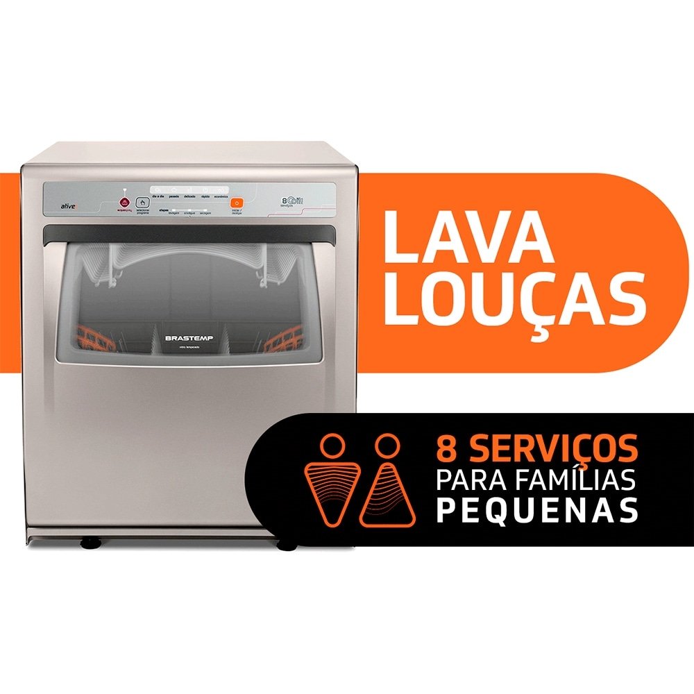 Lava-Louças Brastemp BLF08 8AS Serviços, 5 Ciclos de Lavagem, Compacta com Ciclo Pesado, Prata, 220V