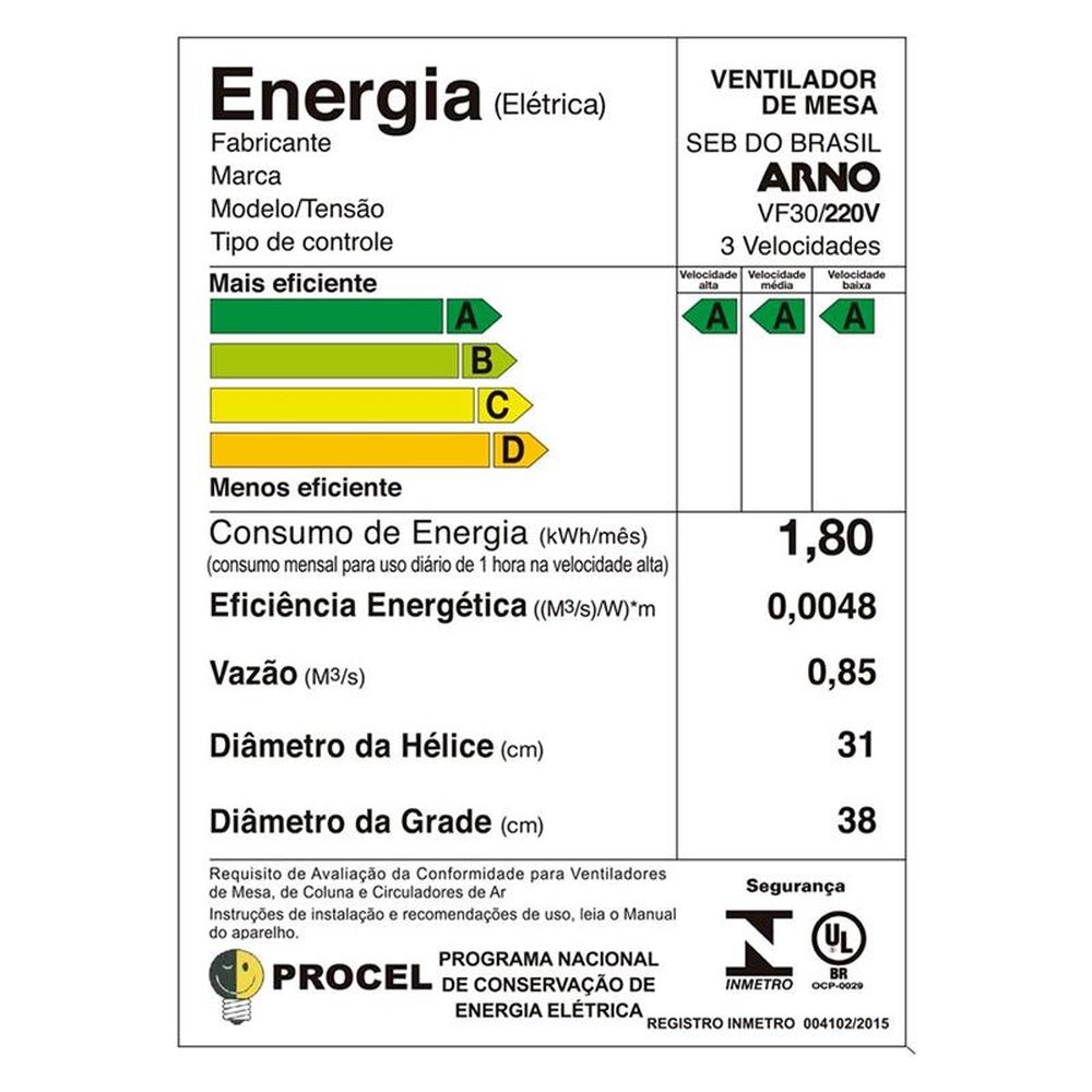 Ventilador de Mesa Arno Turbo Silence Force, 30cm, Preto, 220V
