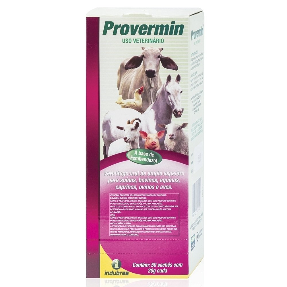 Provermin Indubras Vermifugo Pó 20g - Embalagem com 50 Unidades