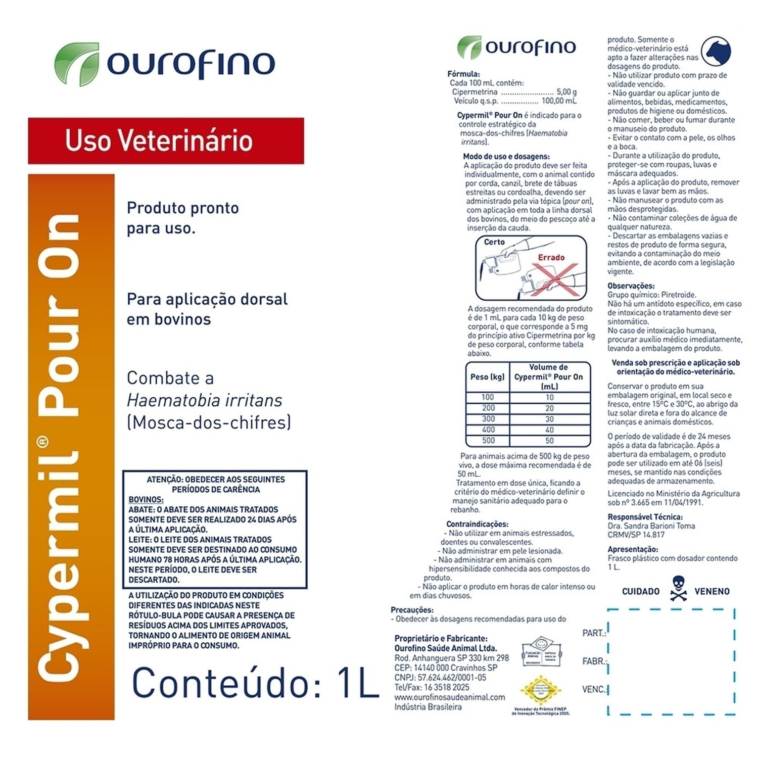 Cypermil Pour On 1000ml - Ourofino