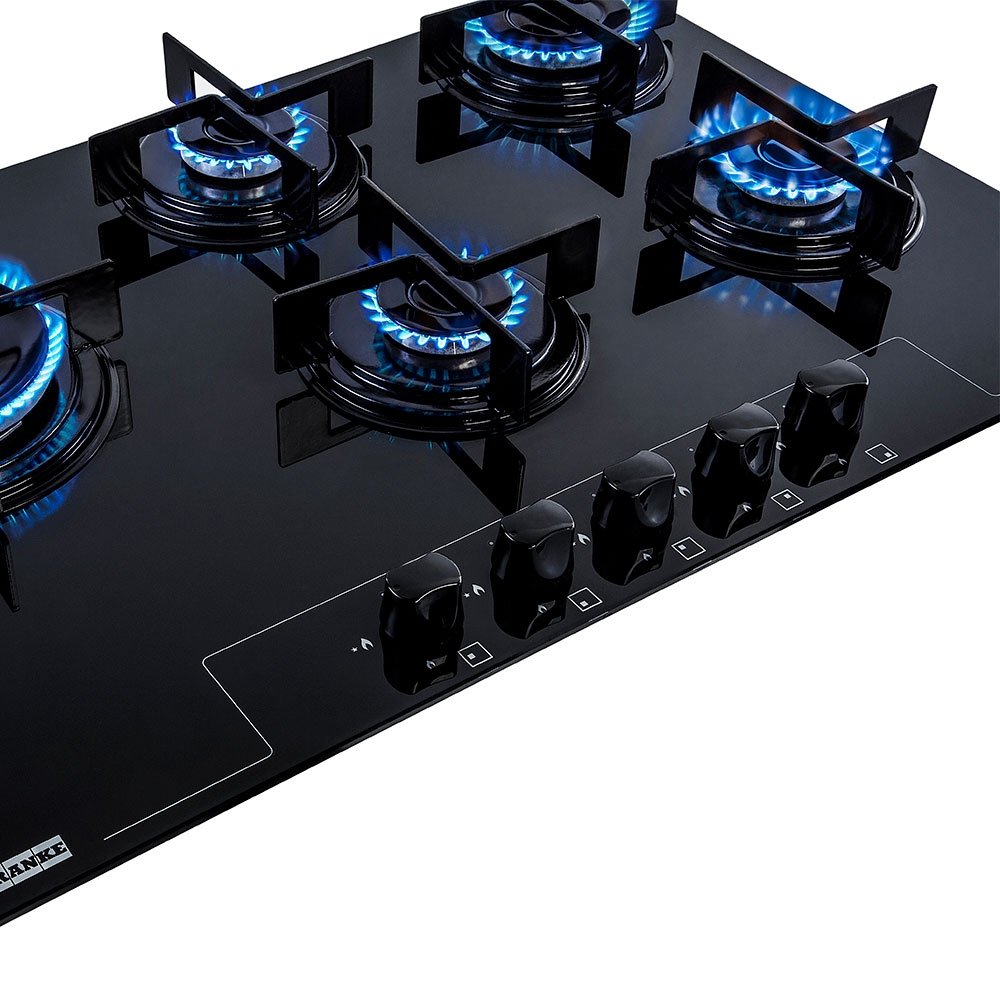 Cooktop a Gás 5 Bocas Franke Glass | Tripla Chama, Preto, Bivolt