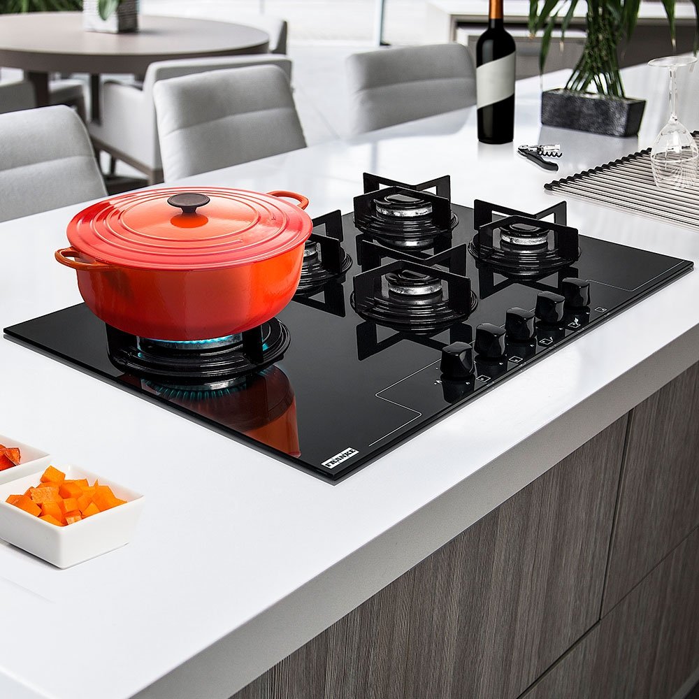 Cooktop a Gás 5 Bocas Franke Glass | Tripla Chama, Preto, Bivolt