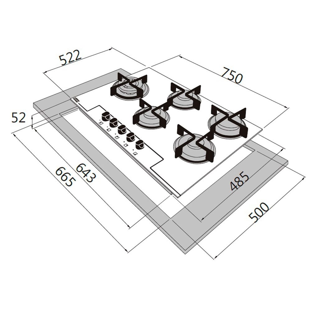 Cooktop a Gás 5 Bocas Franke Glass | Tripla Chama, Preto, Bivolt