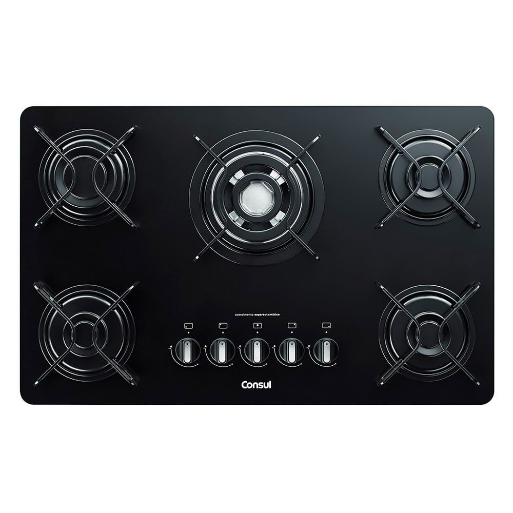 Cooktop a Gás 5 bocas Consul CDD75AE, Quadrichama, Preto, Bivolt
