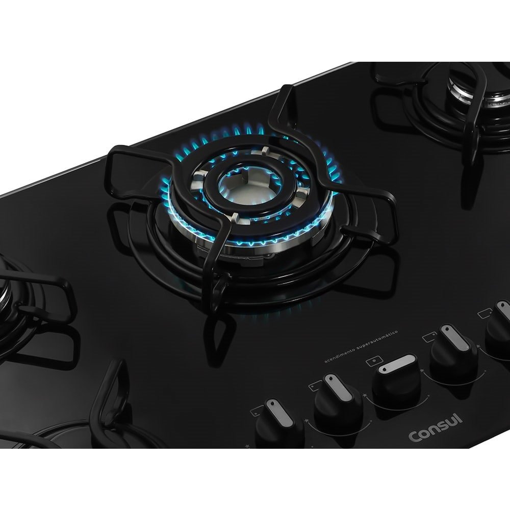 Cooktop a Gás 5 bocas Consul CDD75AE, Quadrichama, Preto, Bivolt