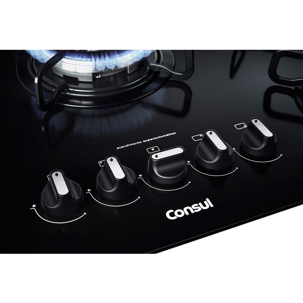 Cooktop a Gás 5 bocas Consul CDD75AE, Quadrichama, Preto, Bivolt