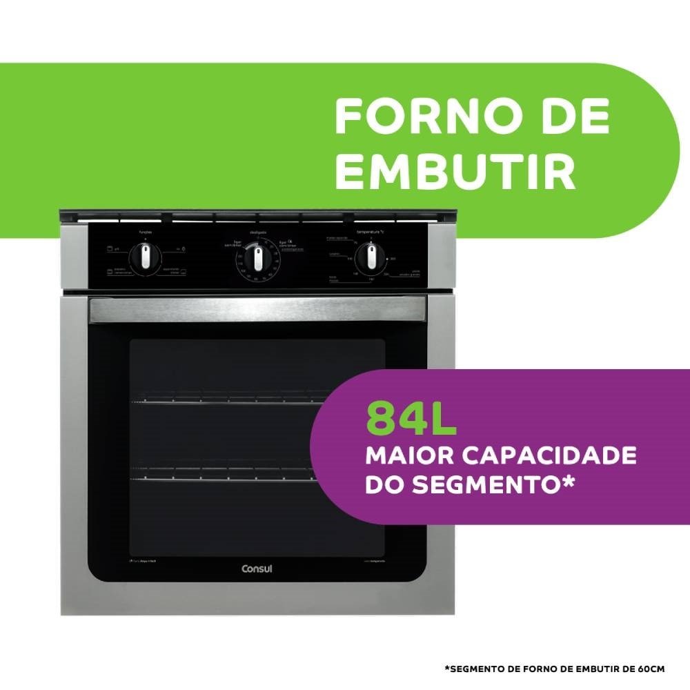 Forno Elétrico de Embutir Consul 84 litros COB84AR | com Grill e Timer, Autodesligamento e Alta Capacidade, Prata, 220V