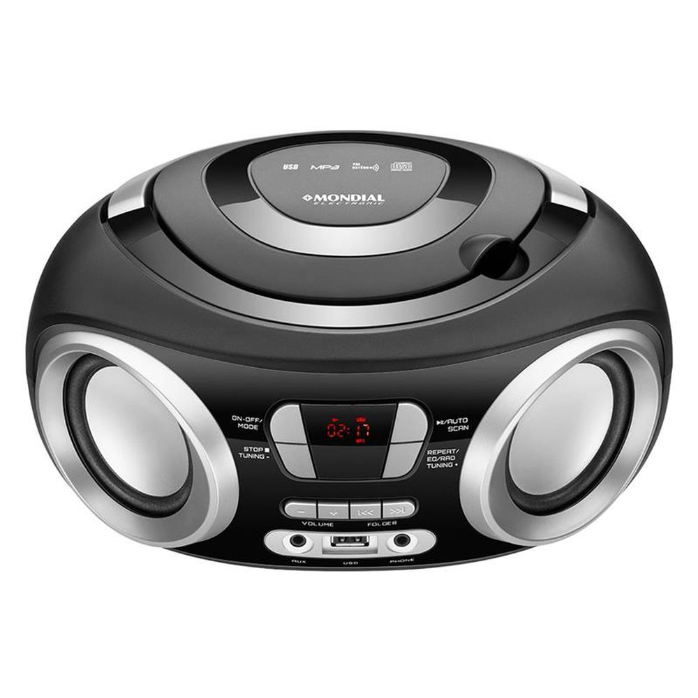 Rádio Boombox Mondial NBX-13, Entrada USB e para Fone de Ouvido, Rádio FM, Display Digital, 6W RMS