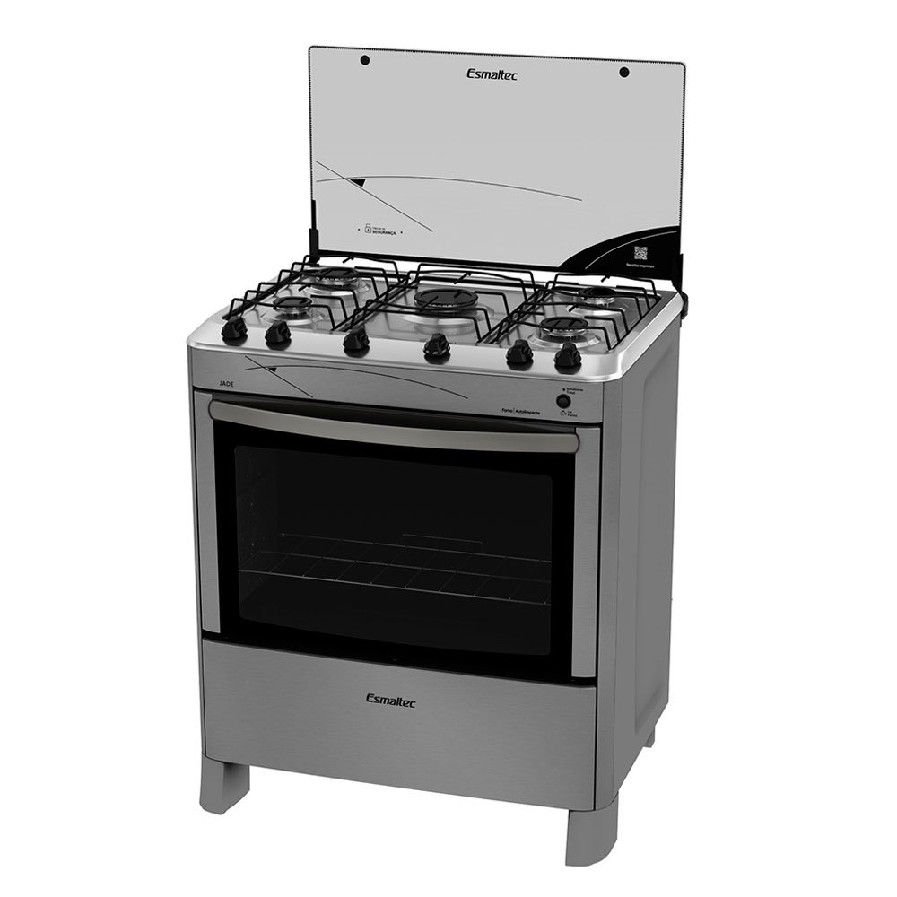 Fogão de Piso Esmaltec 5 Bocas Jade, Mesa de Inox, Acendimento Automático, Inox, Bivolt