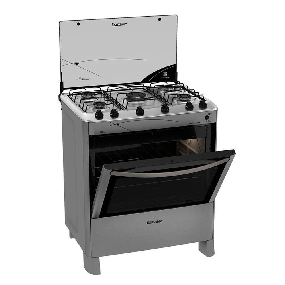 Fogão de Piso Esmaltec 5 Bocas Jade, Mesa de Inox, Acendimento Automático, Inox, Bivolt