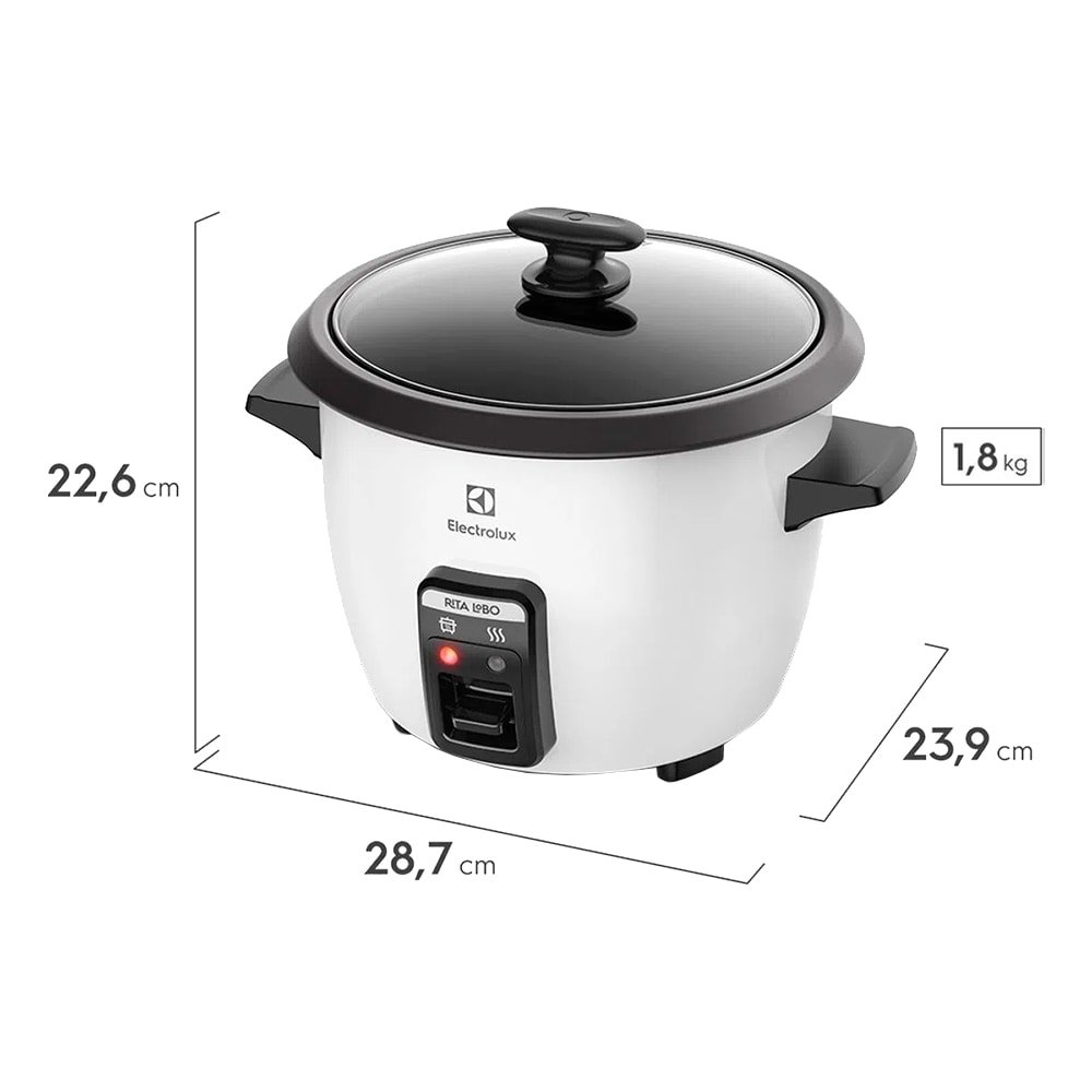 Panela Elétrica de Arroz Electrolux RCB50 - 7 Xícaras, 1,3 Litros, Desligamento Automático, Branca, 110V
