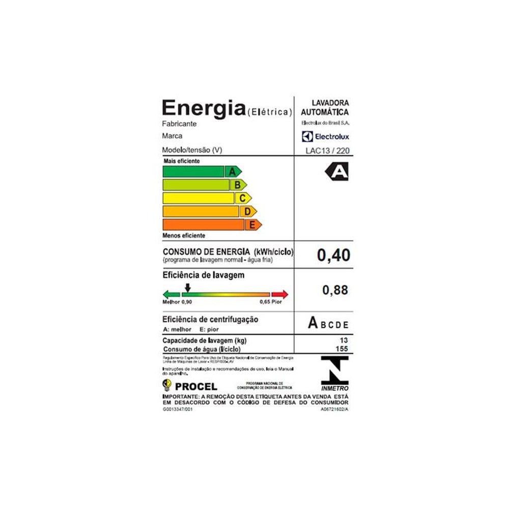 Máquina de Lavar Roupas 13Kg Electrolux LAC13, Branca, 220V