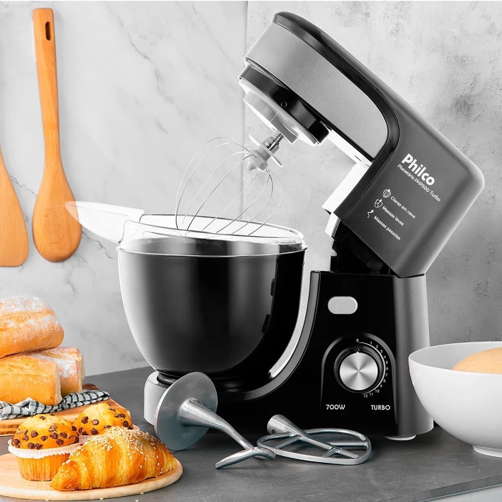Batedeira Planetária Philco PHP500 Turbo - 12 Velocidades, 1 Tigela 700W, Preto, 220V