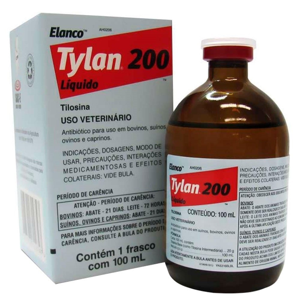 Tylan 200 Antibiótico Injetável Elanco Tilosina 20% 100ml