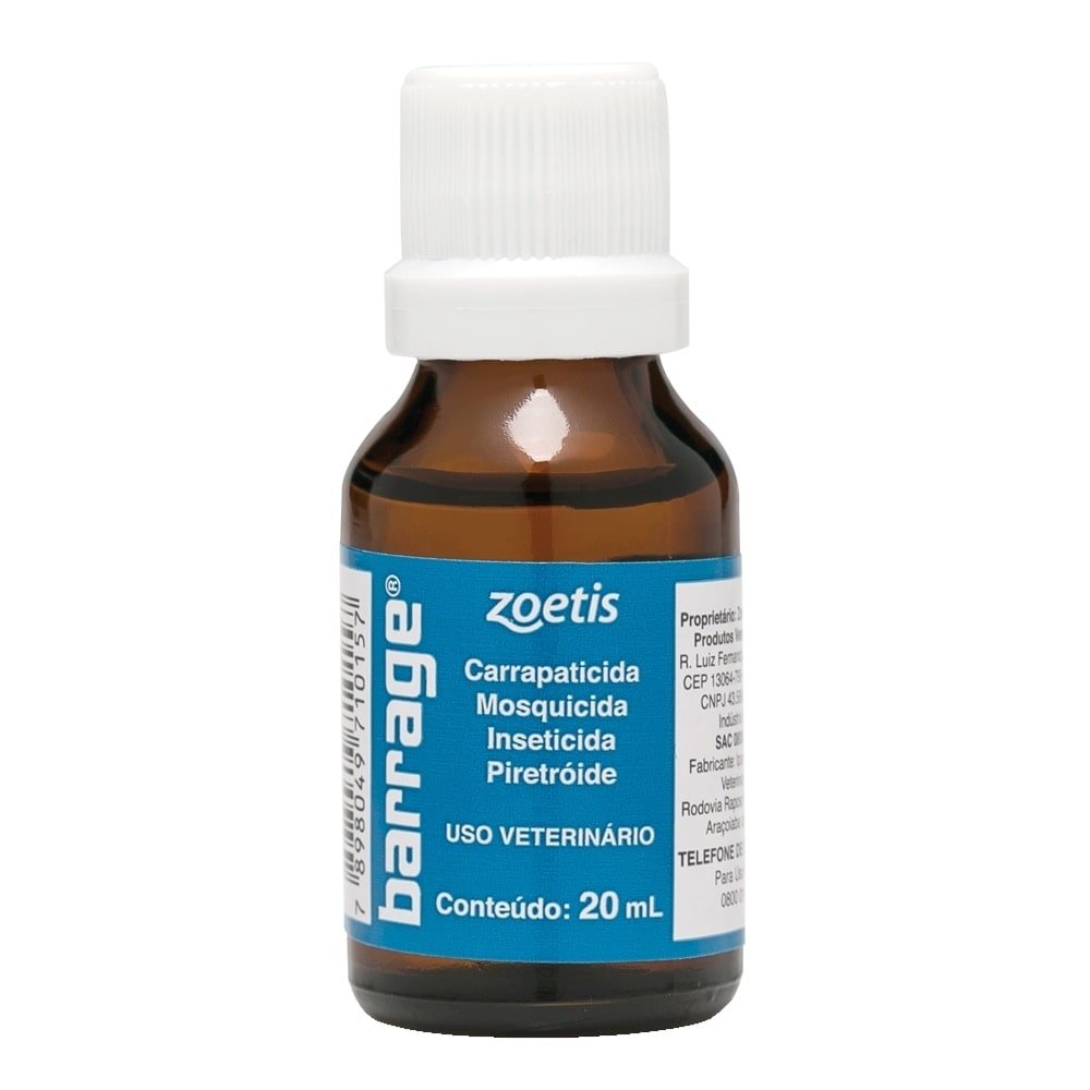 Barrage Carrapaticida Zoetis Mosquicida e Sarnicida 20ml - Embalagem com 36 unidades