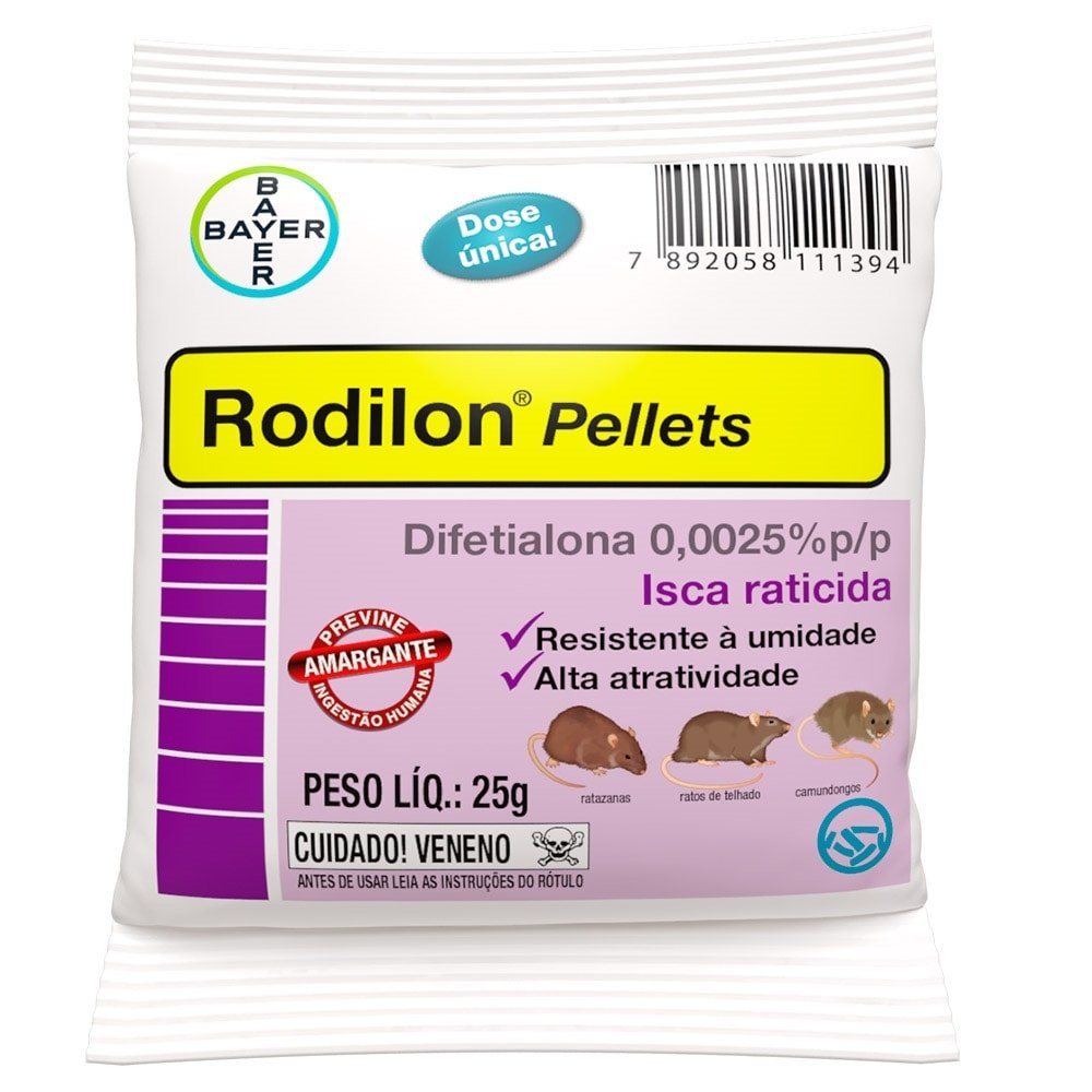 Raticida Rodilon Pellets 25g - Embalagem com 40 Unidades