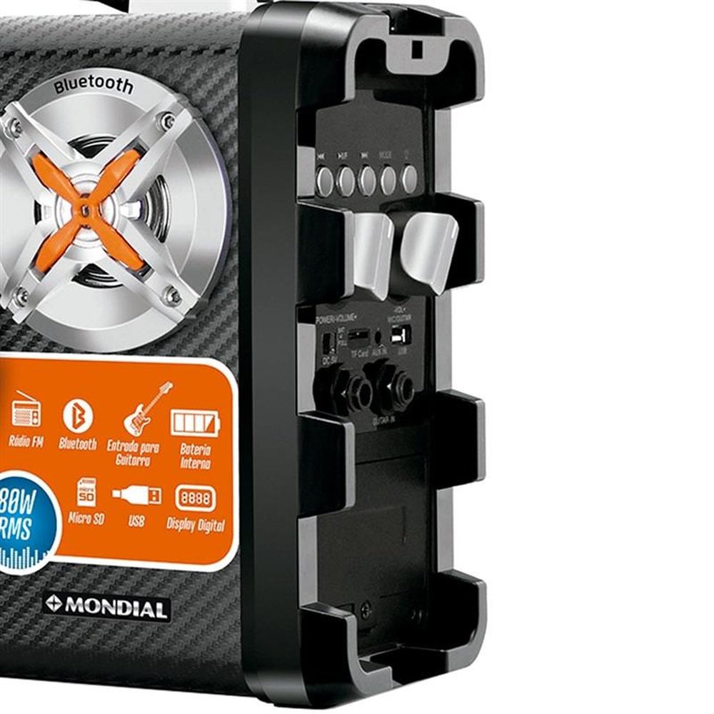Caixa Amplificadora Mondial MCO-07, Entrada USB e SD, Conexão sem Fio, Rádio FM, 80W RMS