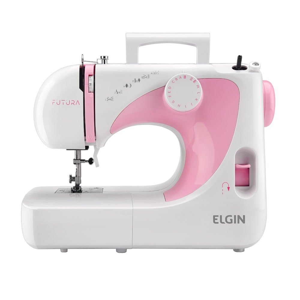 Máquina de Costura Elgin JX2040 | Futura Portátil 10 Pontos Branco/Rosa, 220V
