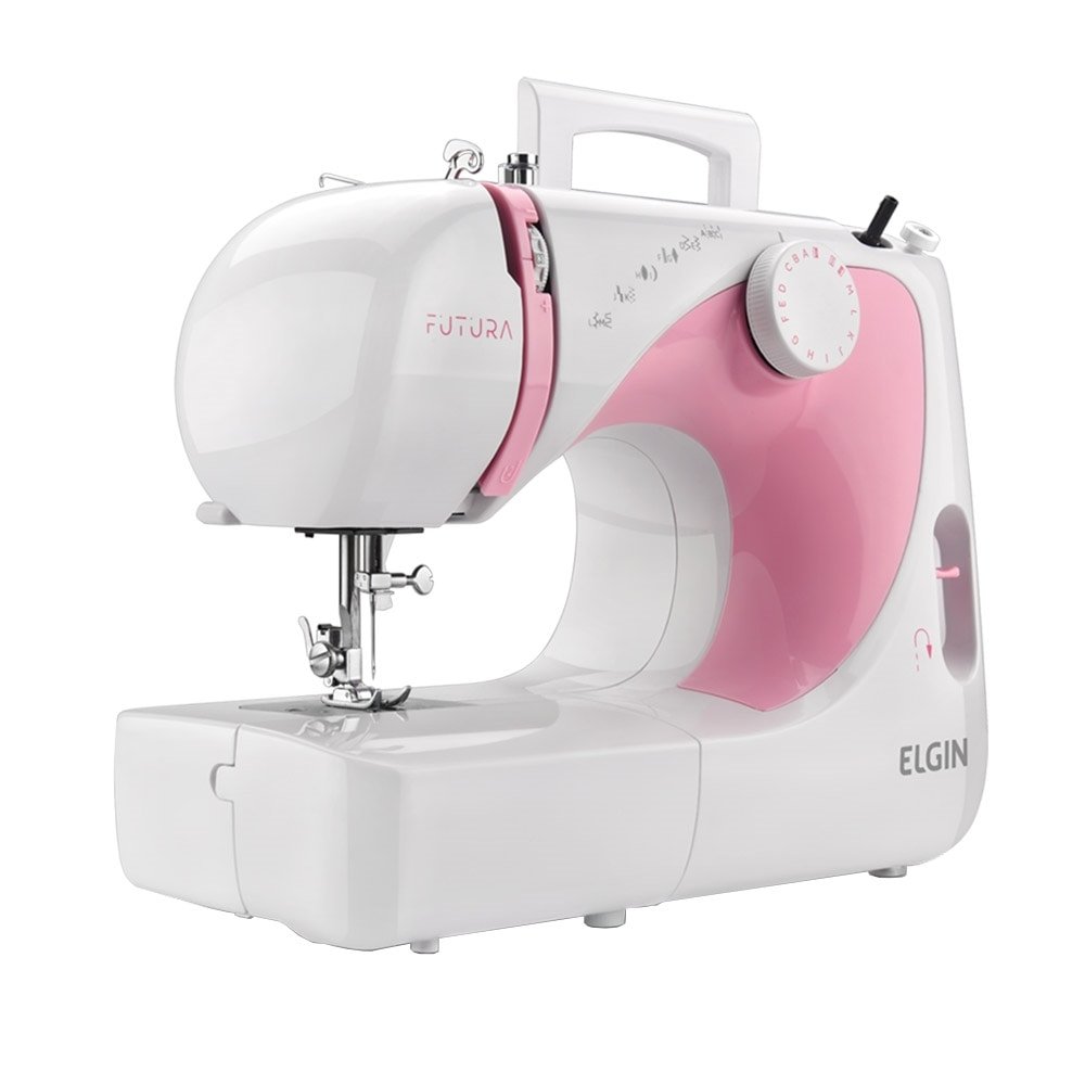Máquina de Costura Elgin JX2040 | Futura Portátil 10 Pontos Branco/Rosa, 220V