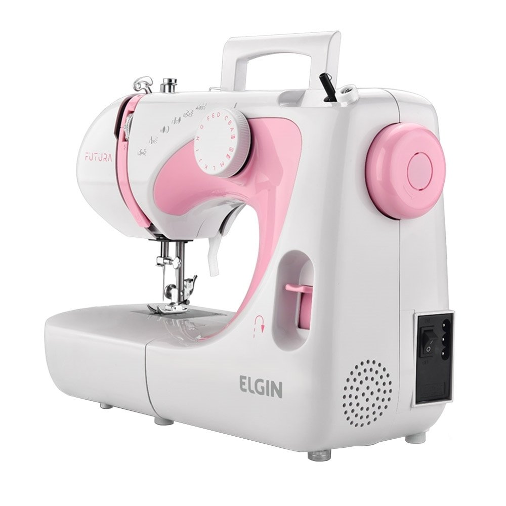 Máquina de Costura Elgin JX2040 | Futura Portátil 10 Pontos Branco/Rosa, 220V