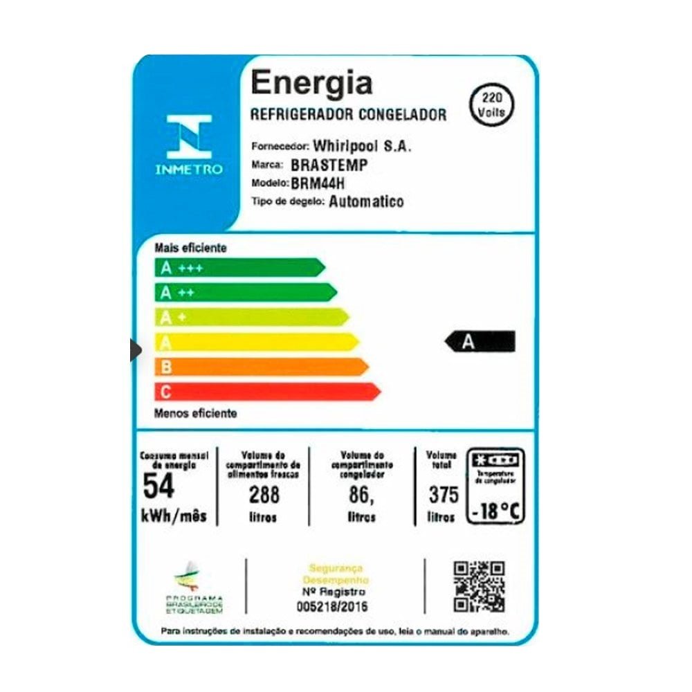 Geladeira/RefrigeradorBrastemp Duplex 375L BRM44HB - Frost Free, Compartimento Extrafrio Fresh Zone, Branco, 220V
