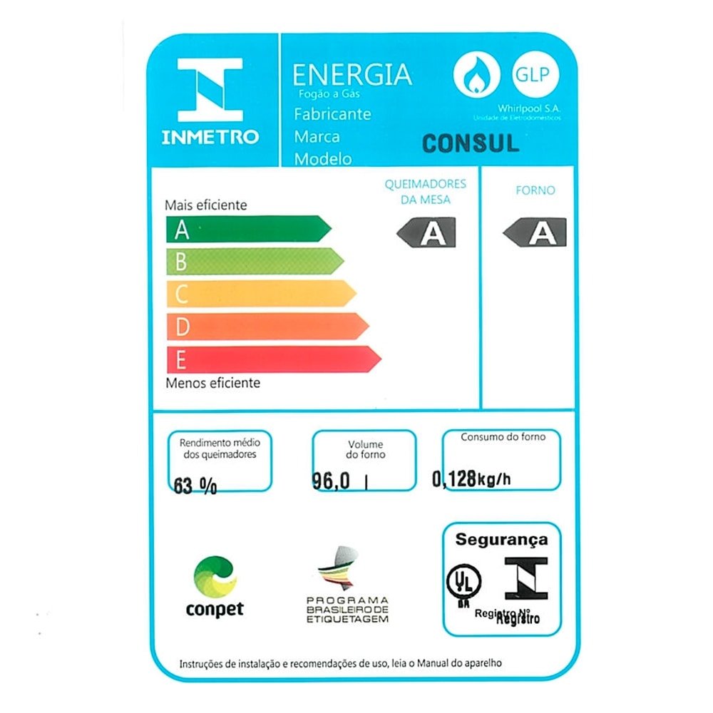 Fogão Consul 5 Bocas CFS5NAB - Botões Removíveis, Acendimento Automático, Branco, Bivolt