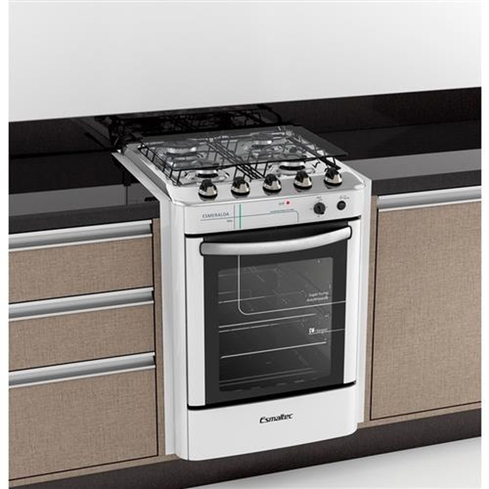 Fogão de Embutir Esmaltec 4 Bocas Esmeralda Max, Mesa de Inox, Acendimento Automático, Branco, Bivolt